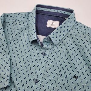7Diamonds Masone Mens Large Teal Blue Geometric 4-Way Stretch Short Sleeve Shirt